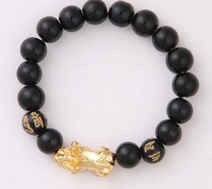 Obsidian 18K Gold Bracelet Six Brave Words On Hand and Little Pearl Transport Gifts Wholesale