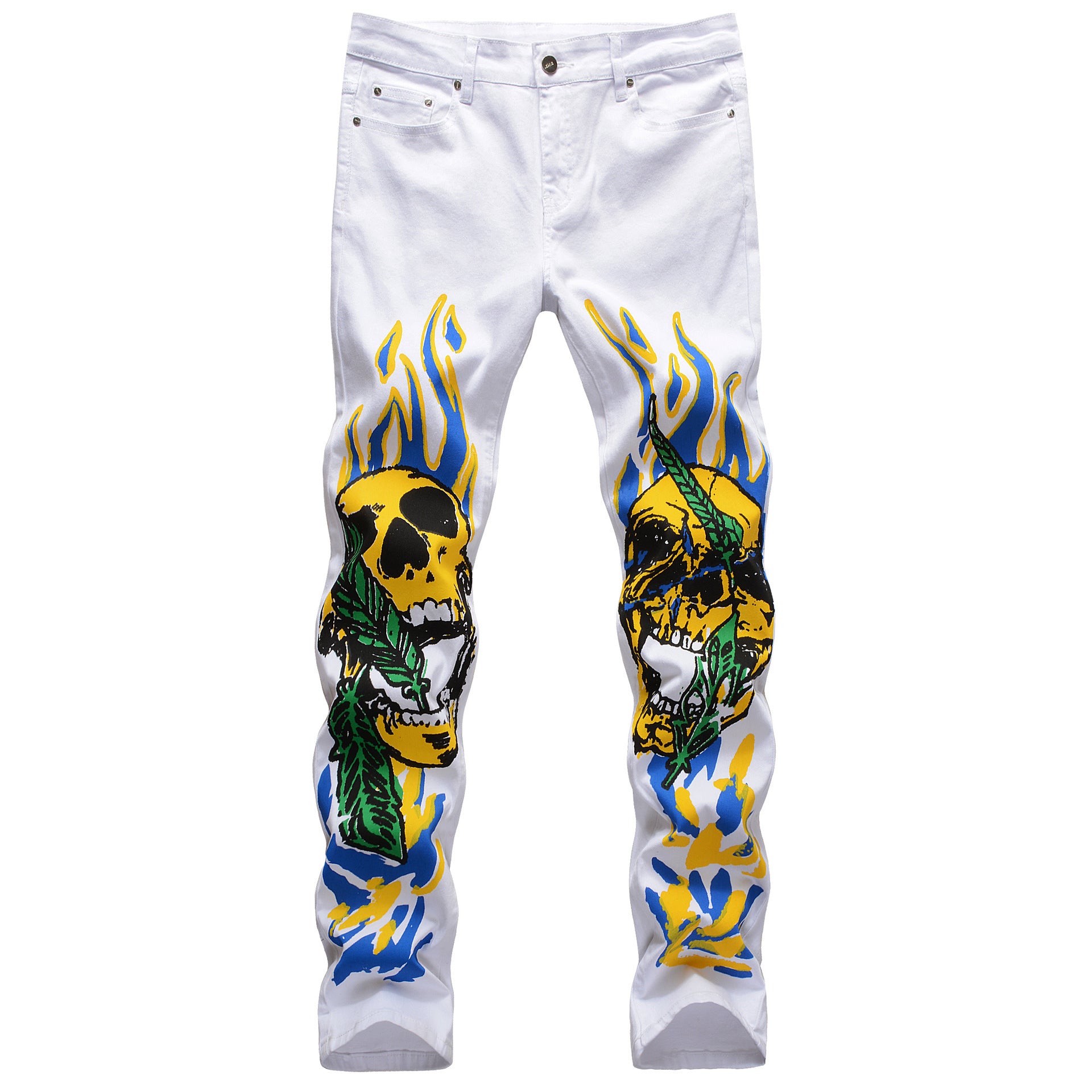 Skull Graffiti Flame Street Fashion Men's Pants