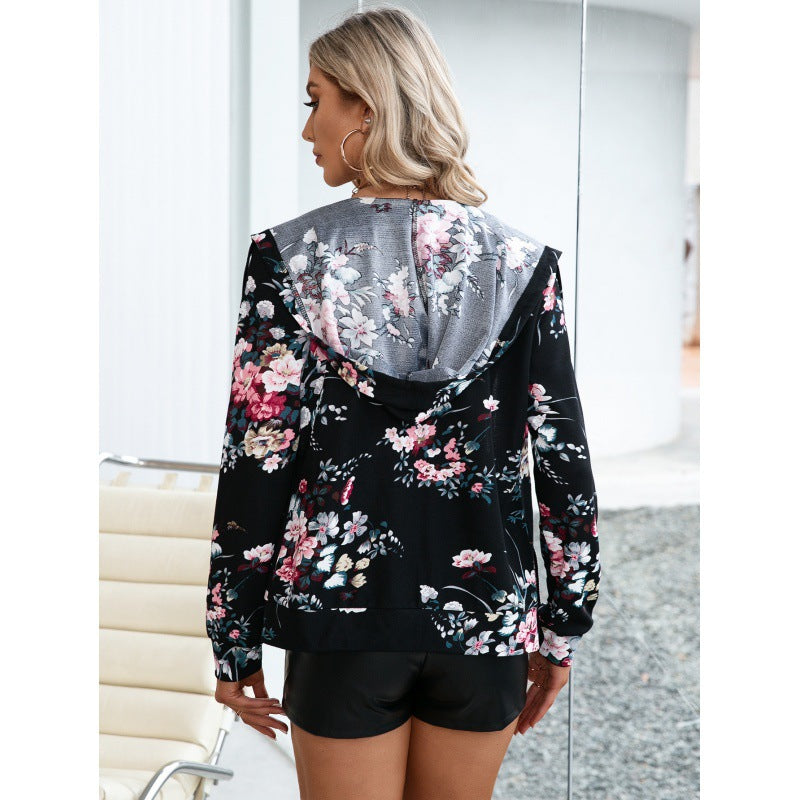 Zip Cardigan Jacket With Printed Hooded Sweatshirt