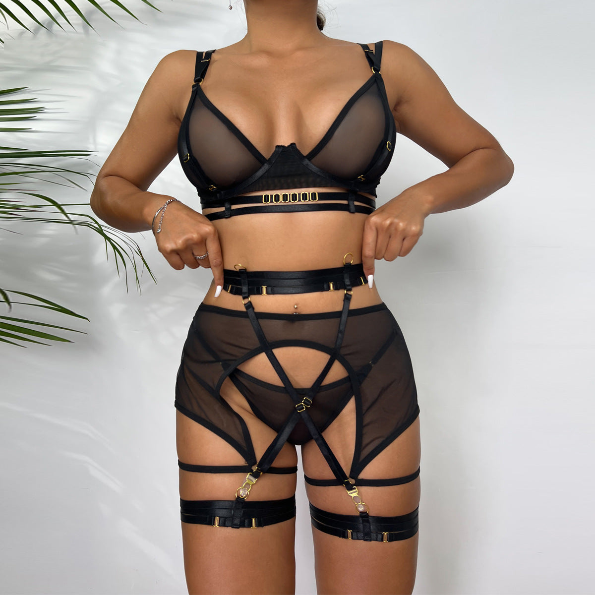 Mesh Stitching Complex Heavy-Duty Halter Leg Ring Set