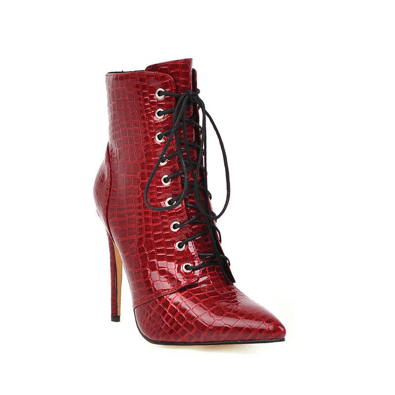 Patent Leather High Heel Red Female Boots