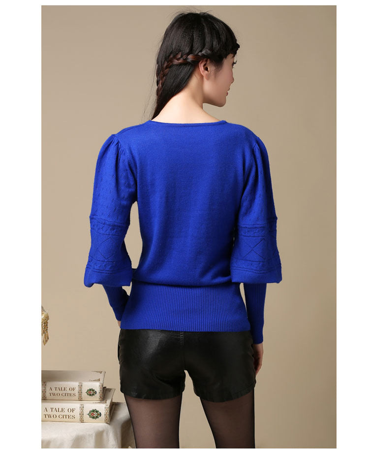 V-Neck Lantern Sleeve Sweater