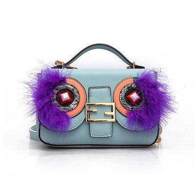Spring New Ladies Bag Fashion Trend Bag Cartoon Contrast Color Lock with Cover Bag Shoulder Oblique Bag