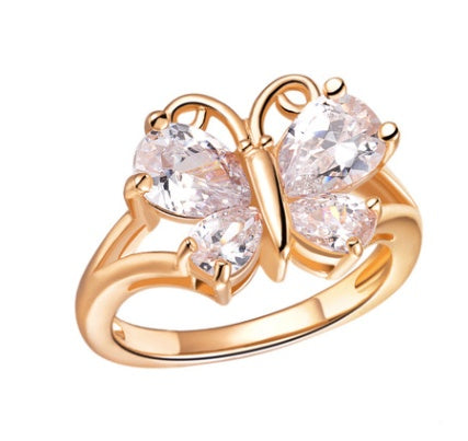 Domineering Butterfly Ring Color Crystal Butterfly Silver Ring