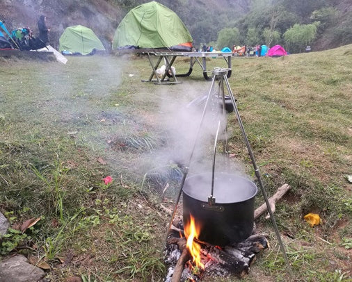 Compatible with Apple, Camping Outdoor Campfire Tripod Hanging Pot Picnic Fire Bracket Aluminum Alloy Tripod Camping Supplies