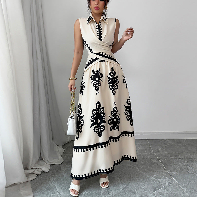 Women's Sleeveless Blouse Lace-Up Skirt