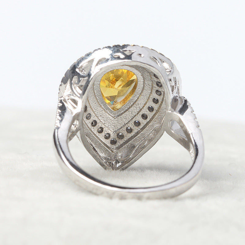 Wish Hot Europe and America Exaggerated Ring Water Drop Diamond Foreign Trade Classic Zircon Yellow Diamond Wedding Diamond Ring