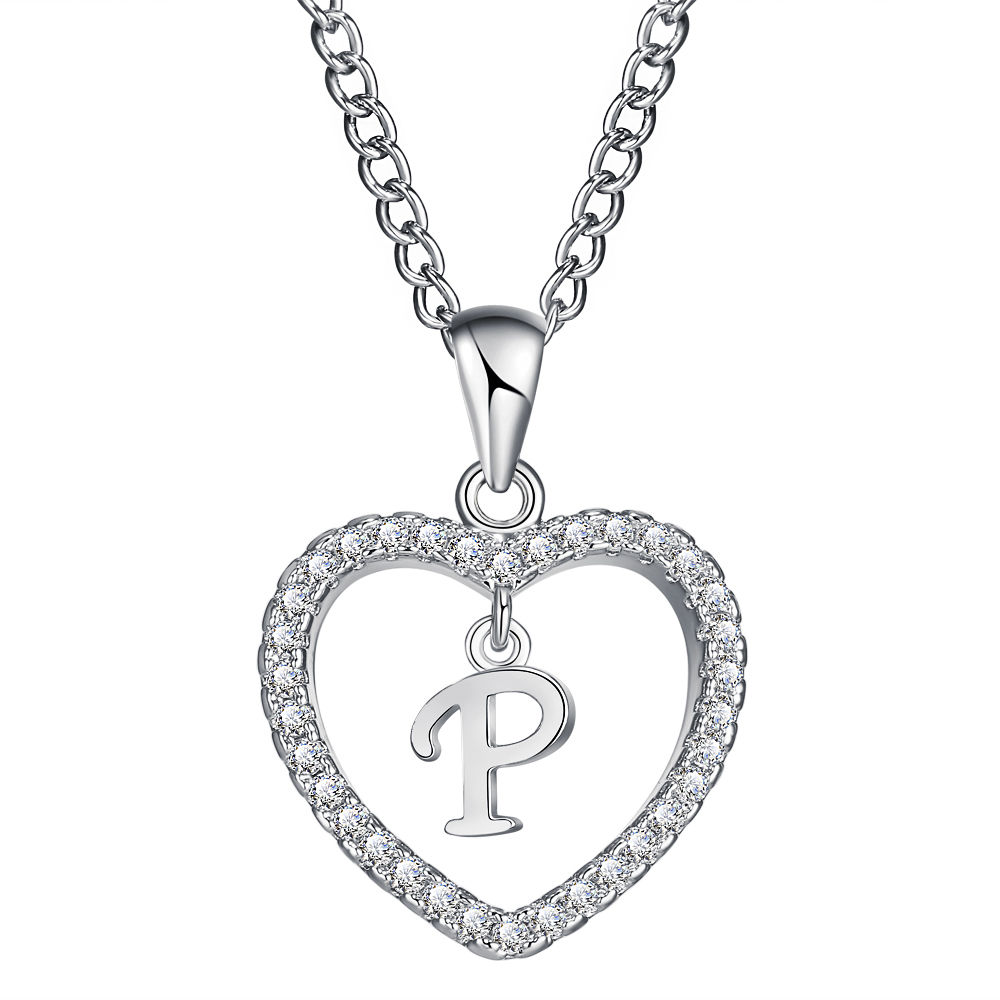 26-Letter Zircon Heart Necklace