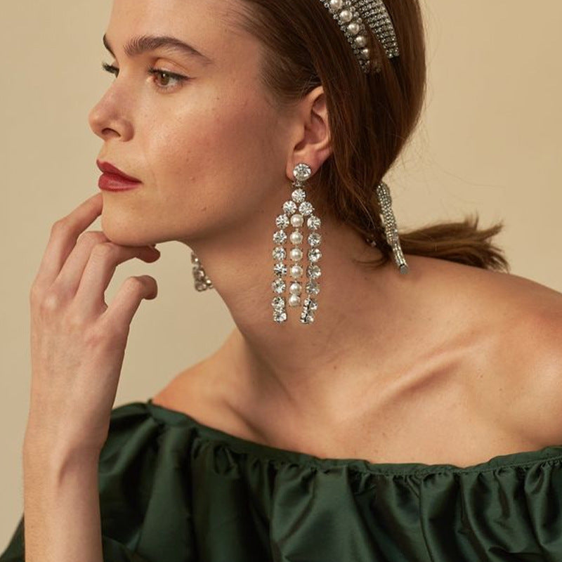 Rhinestone Earrings Su Light Luxury Temperament Earrings Vintage Accessories