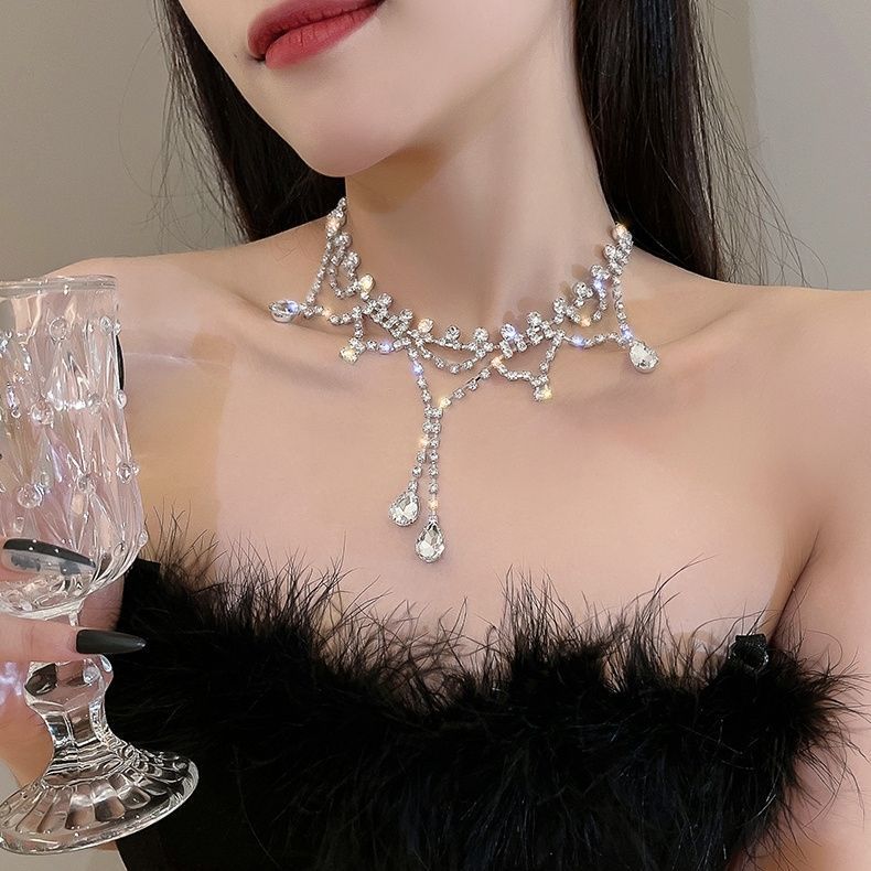 New Rhinestone Pearl Tassel Double-Layer Necklace