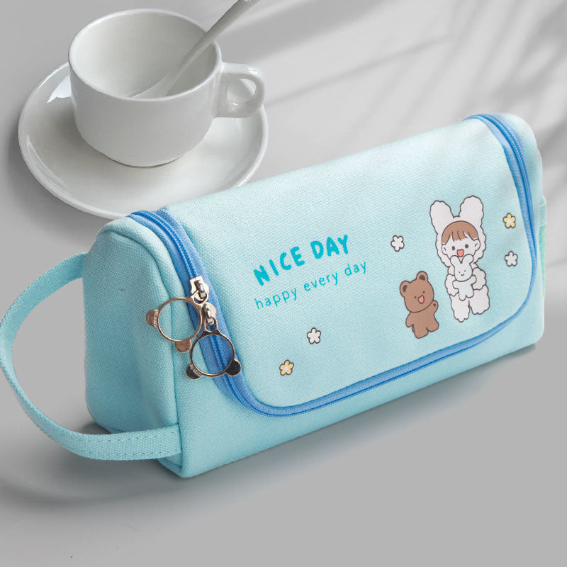 Student Pen Bag Korean Version Large Capacity Lovely Canvas Pen Bag