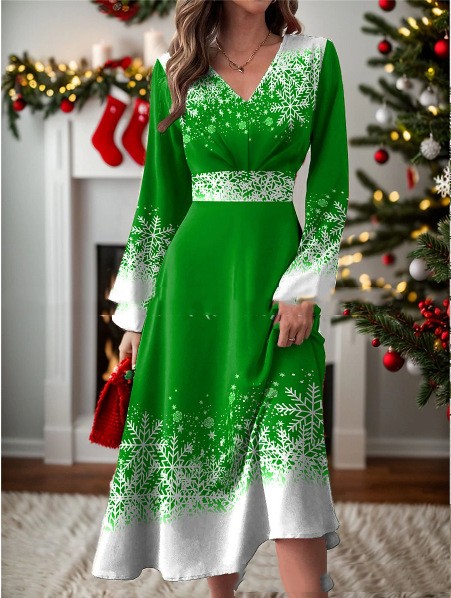 Women's Snowflake Printed Large Swing Pullover Dress