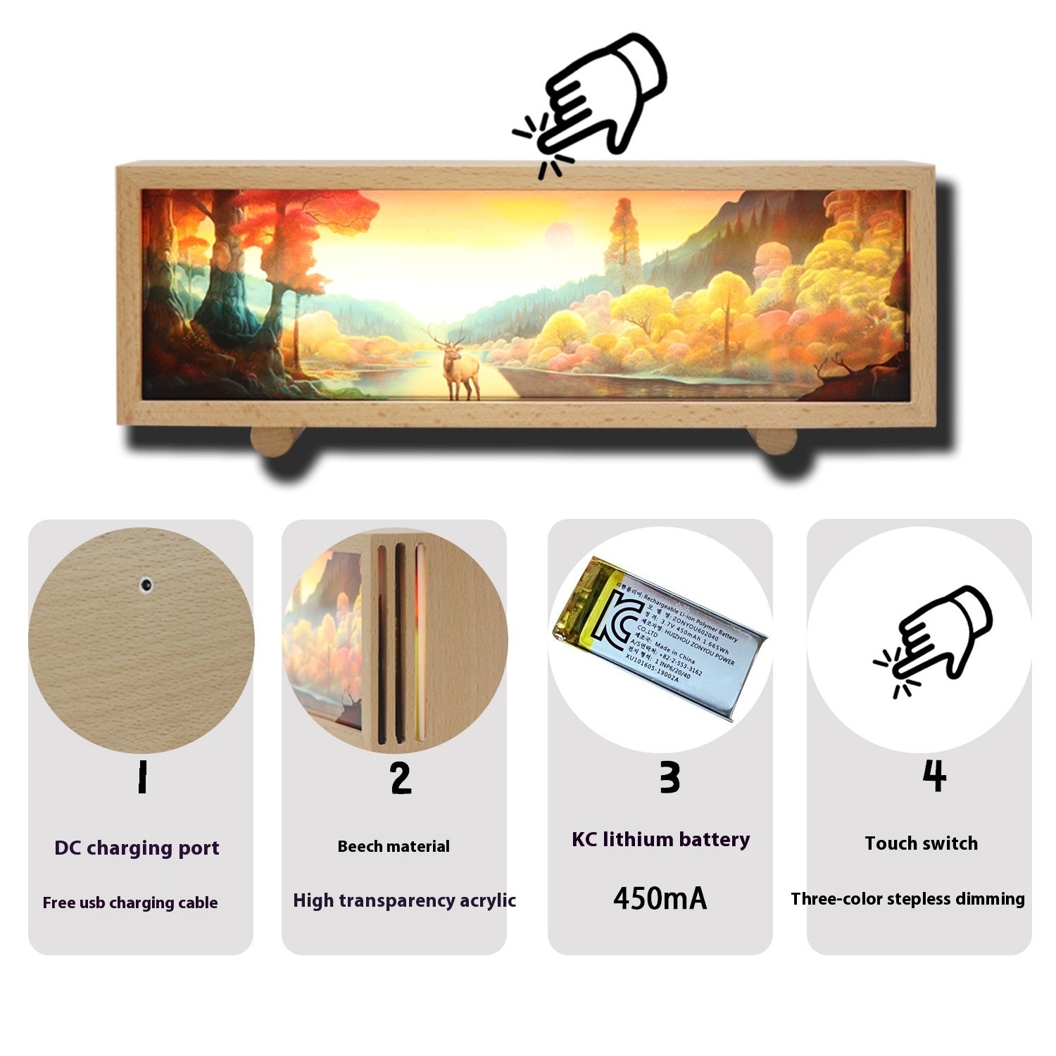 LED Light Box Touch Dimming Ambience Light Charging Small Night Lamp