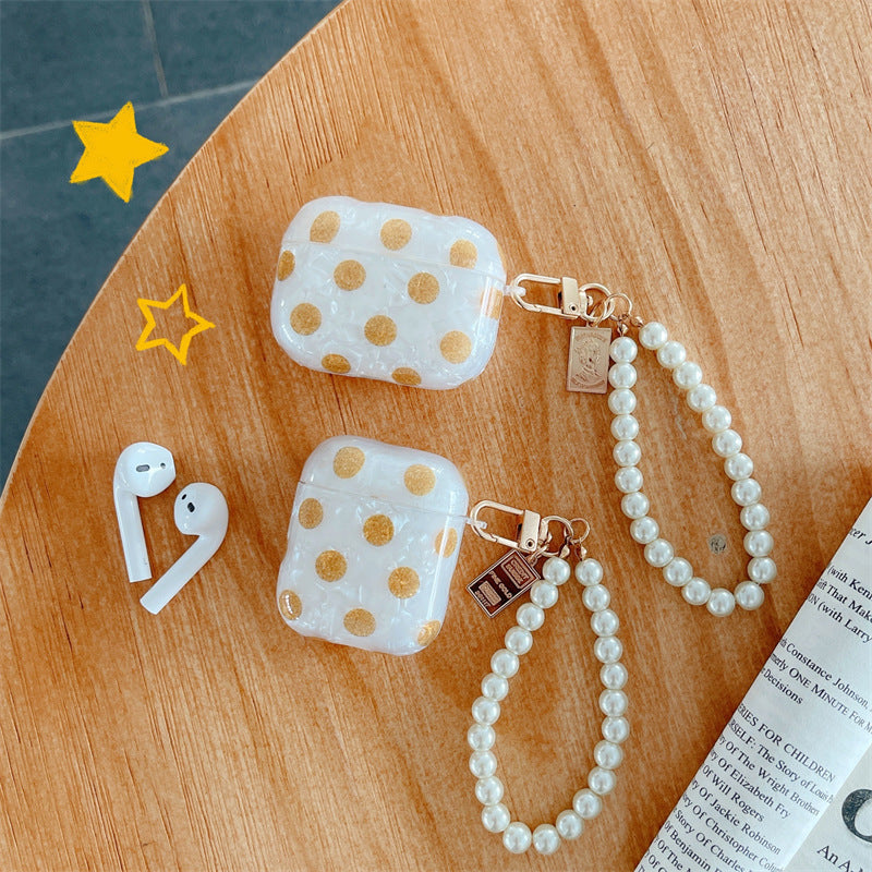 Compatible with Apple, Wave Dot Shell Pattern Bluetooth Earphone Protective Cover Soft Shell Chain