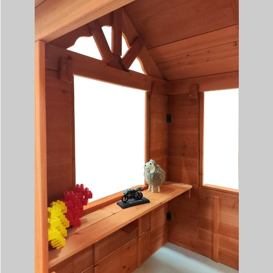 All-Wood Children's Playhouse With 2 Windows And Pot Stands