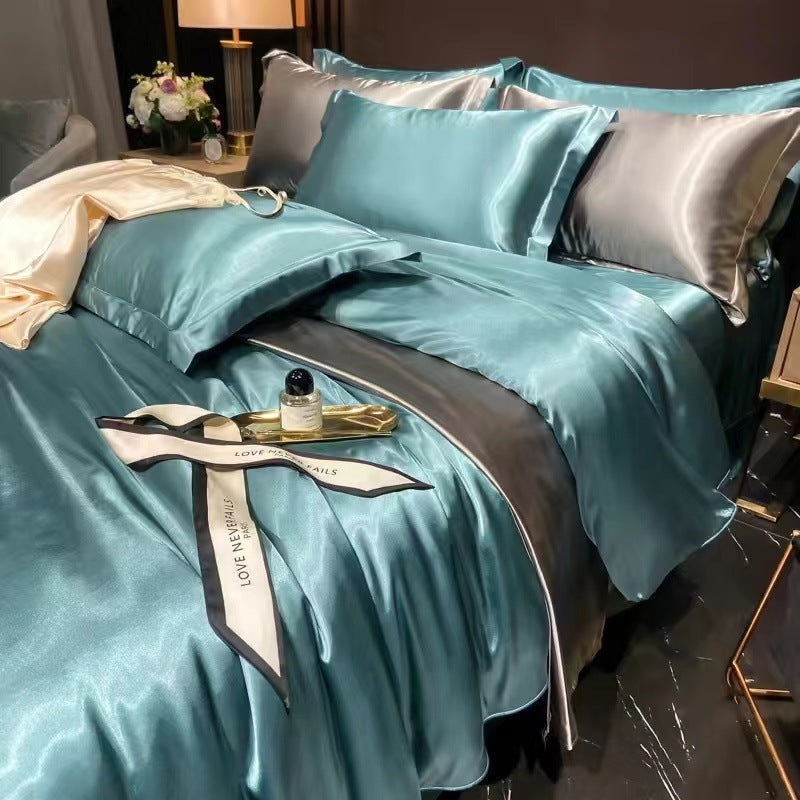 Four-Piece Double-sided Silk Quilt Cover Ice Silk Tencel Spring And Summer Bedding
