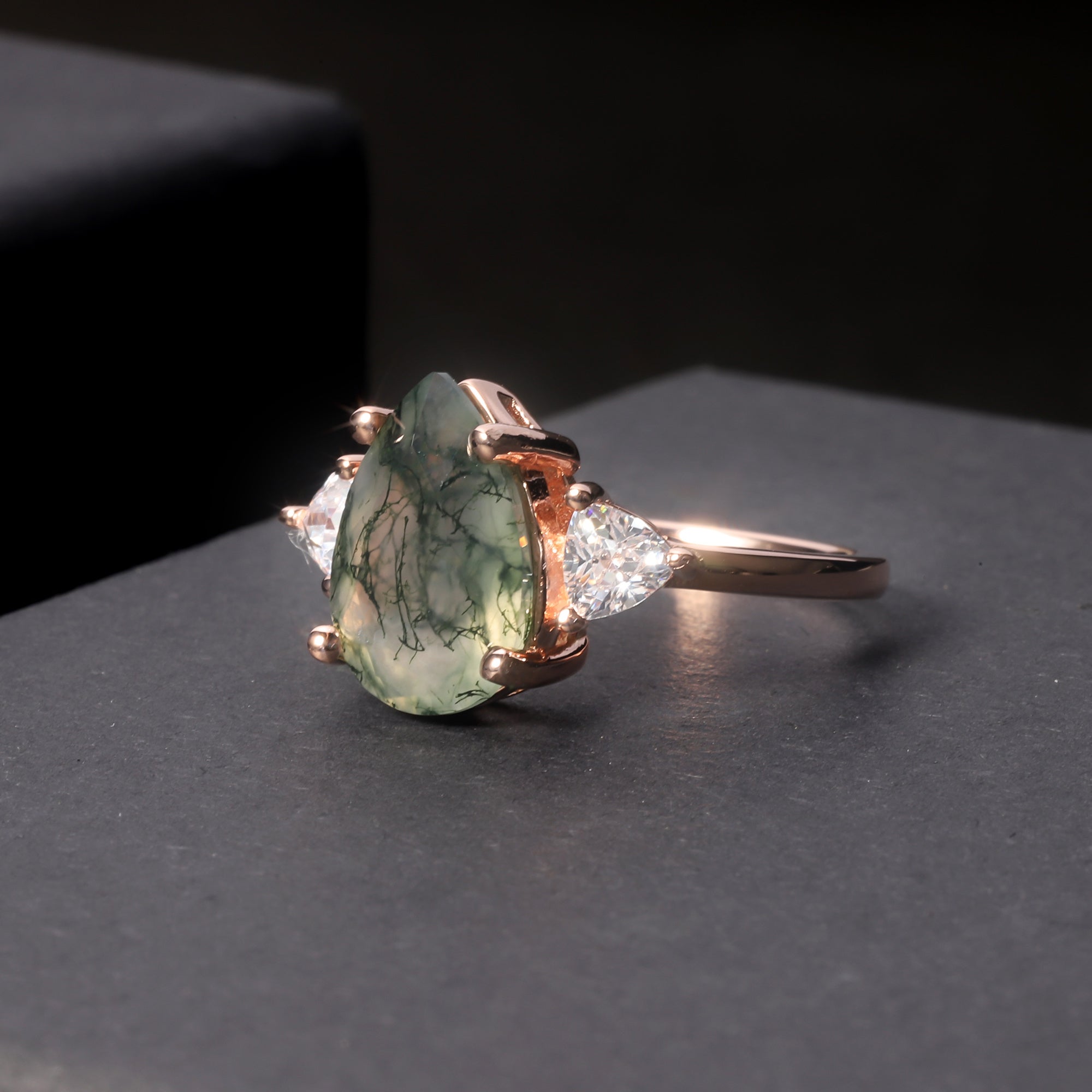 S925 Sterling Silver Water Plants Agate Ring