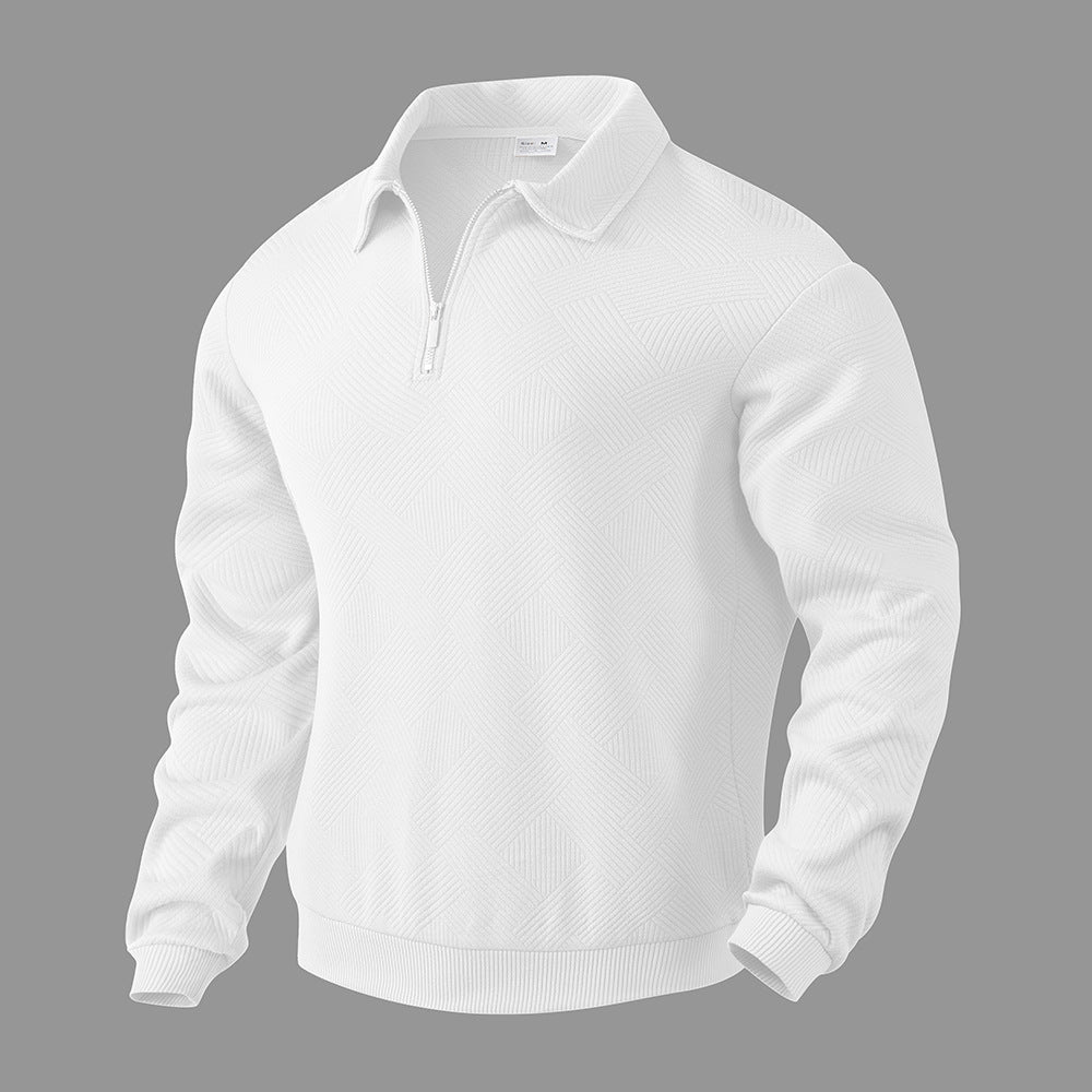 Lapel Jacquard Half-Zipper Sweatshirt Fashion Solid Color Long-Sleeved Tops For Men Clothing