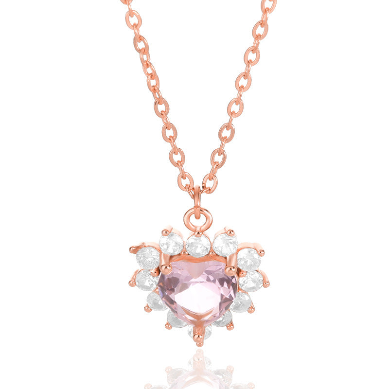 With Simple Heart-Shaped Zircon Necklace Ladies Wedding Zircon Necklace