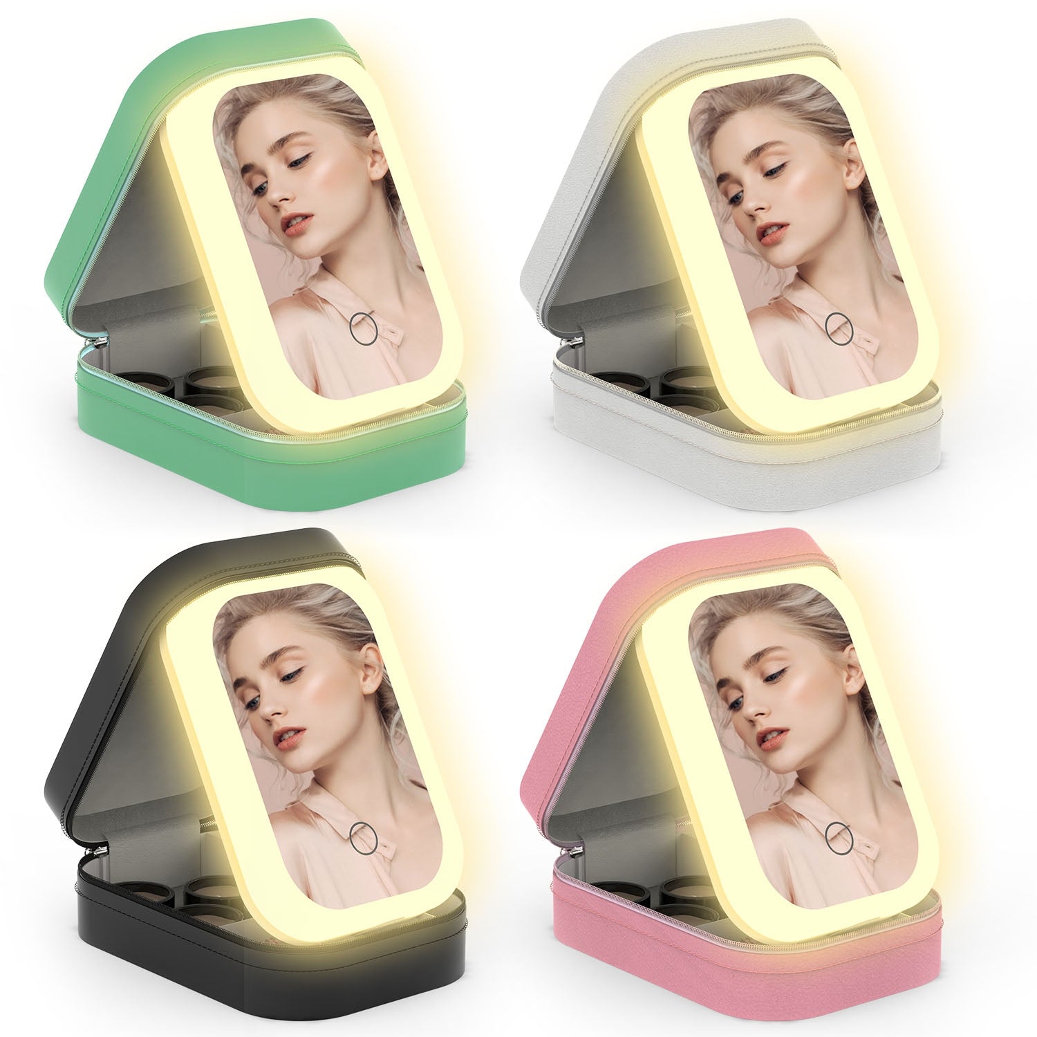 1Pc Portable Travel Makeup Bag With LED Mirror Rechargeable Beauty Mirror With 3 Color Light Dimmable Brightness Waterproof Cosmetic Bag With 4 Compartments Ideal Gift For Women