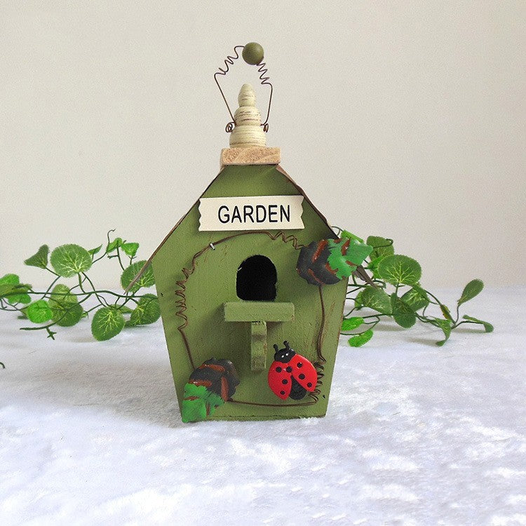 Wooden Bird House Outdoor Pendant