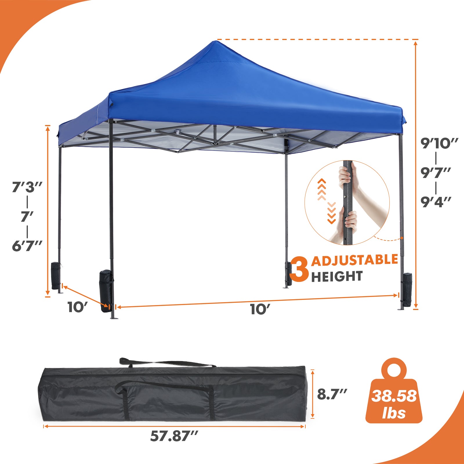 10 X 10ft Up Canopy Tent Easy Setup Outdoor Shade Instant Portable Sun Shelter Canopy Tent For Parties Camping Beach