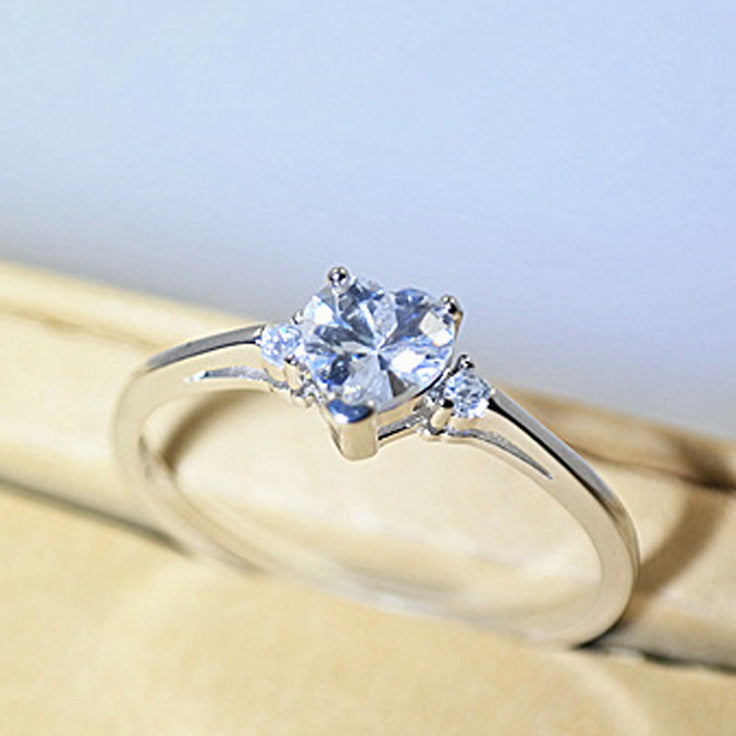 Heart-Shaped Diamond and Zircon White Gold Plated Wedding Ring