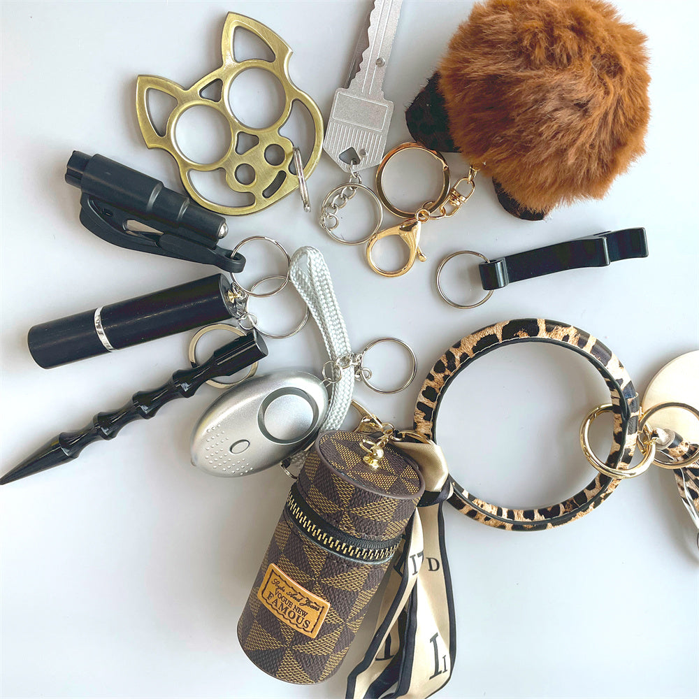 Beaded Card Bag Wool Ball Bottle Opener Finger Tiger Key Self-Defense Key Buckle Set