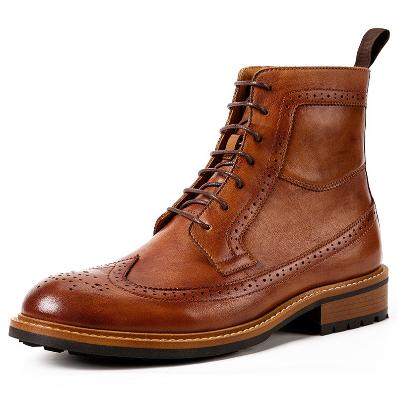 Men's High-Top Casual Cowhide Round Toe Leather Boots