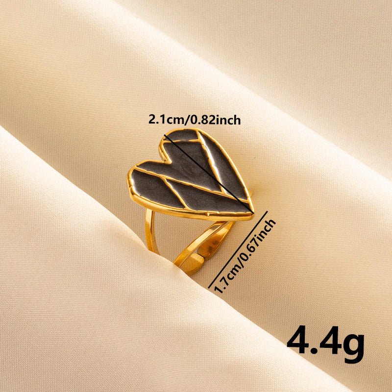 Women's Stainless Steel Retro Heart-shaped Oil Dripping Open Ring