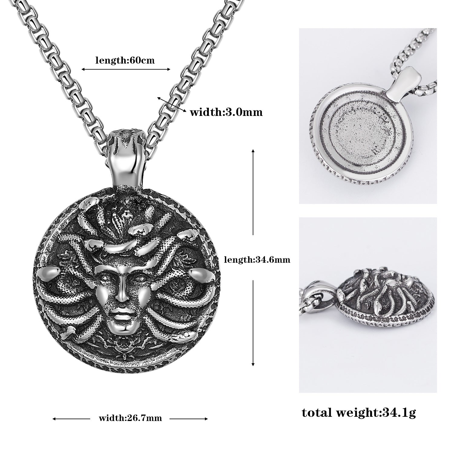 Greek Mythology Snake Head Medusa Titanium Necklace