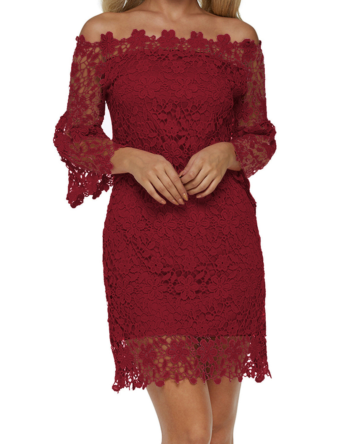 Lace Dress with a Hollowed-Out Shoulder