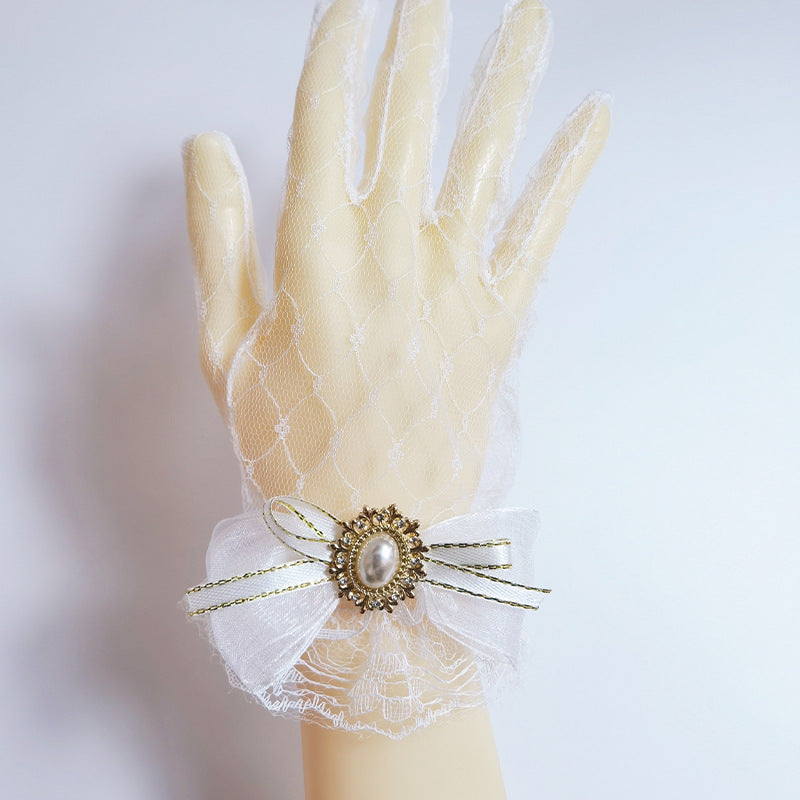 Harajuku Style Dark Lolita Girl Lace Gloves Lace Mesh Transparent Thin Lolita Photo Props White