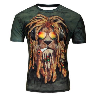 2015 European and American Fashion in Summer 3D Printing Lions Male Short Sleeved T-Shirt 3D T-Shirt Wholesale