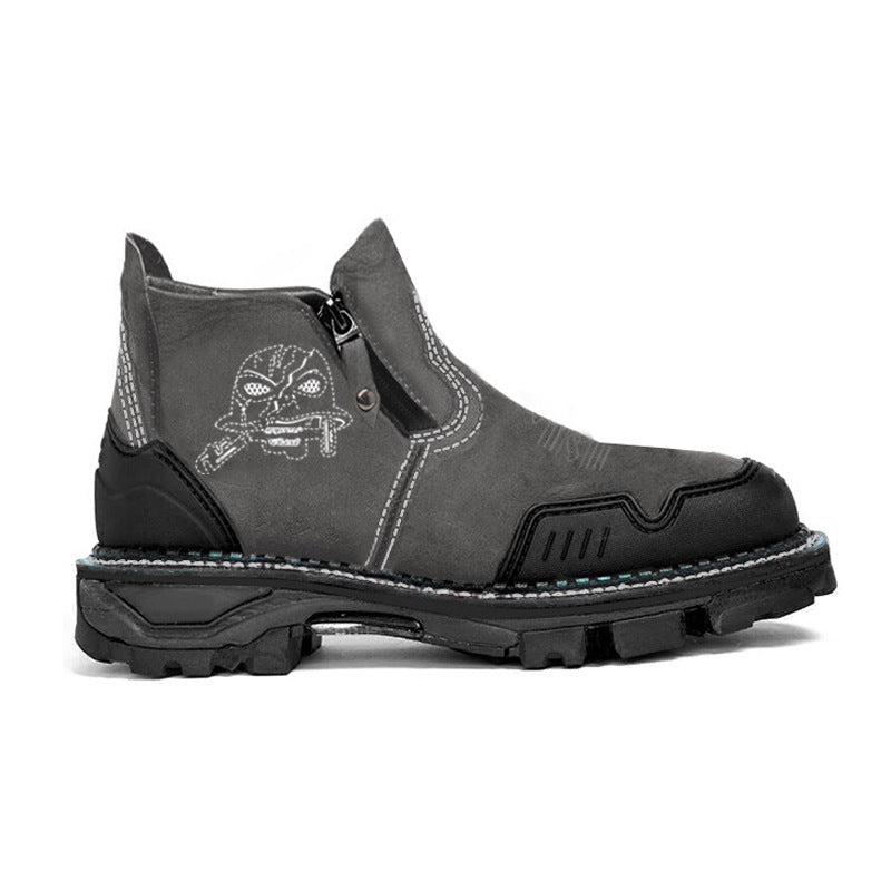 Square Toe Men's Leather Boots Snow Boots Wear-Resistant Martin Boots Low-Heel Casual Men's Shoes
