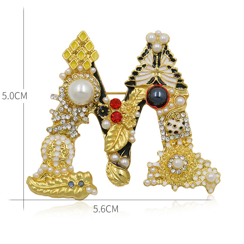 Brooch Customization English Letter Brooch Pearl Pin female