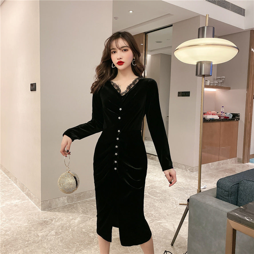 Pleated Velvet Dress