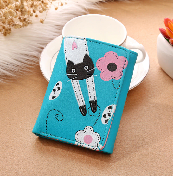 Cartoon Short Ladies Wallet Cute Cat Small Money Clip Card Bag Coin Purse