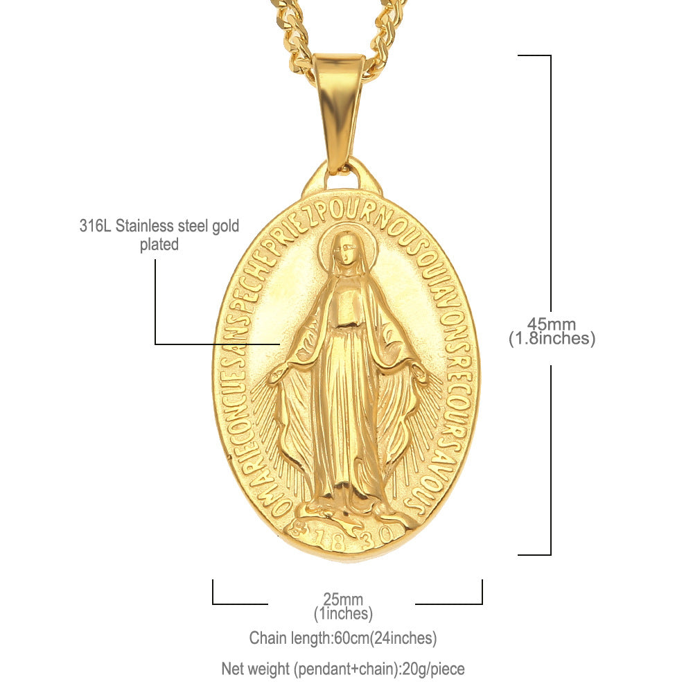 Oval Cross Virgin Pendant Gold-Plated Necklace