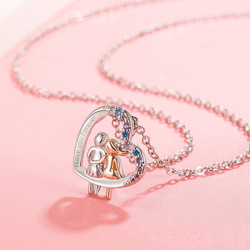 Love Couple Necklace With Colorful Rhinestones Fashion Creative Heart-Shaped Necklace For Valentine's Day Gift