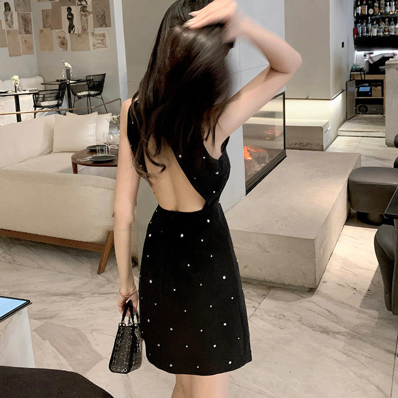 Cold-Shoulder Sleeveless A- Line Short Skirt French Black