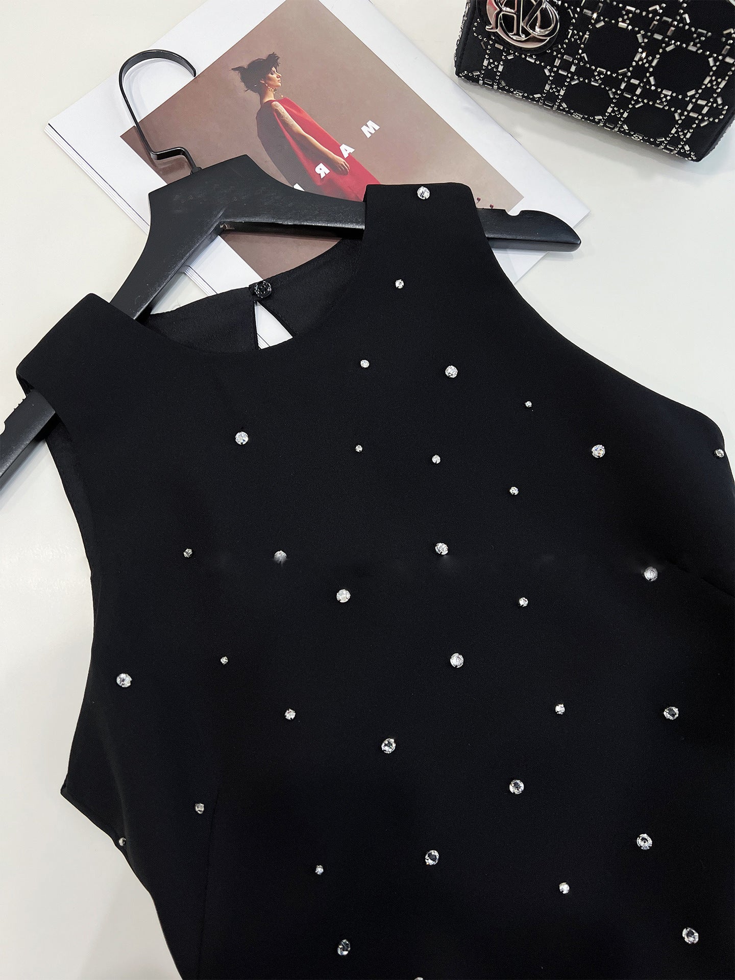 Cold-Shoulder Sleeveless A- Line Short Skirt French Black