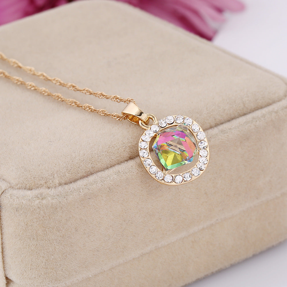 Bridal Necklace, Earrings Set, Crystal Jewelry, Color Gold, Korean Pendant, New Promotion, Factory Direct Sales