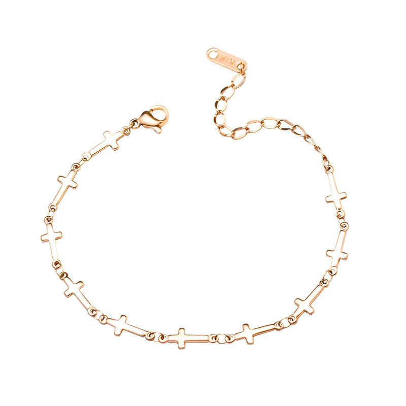 Three-Layer Real Gold Cross Bracelet