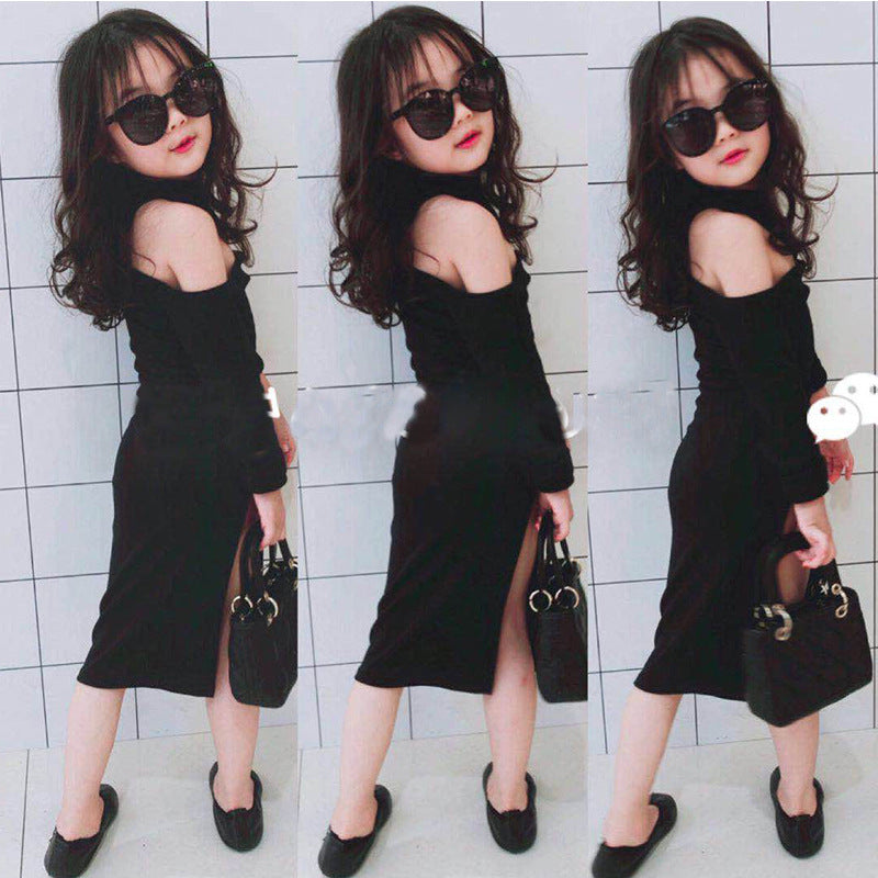 Spring and Summer Girls'' off Shoulder Dress Children''s Fashion Children''s Skirt Bottomed Skirt