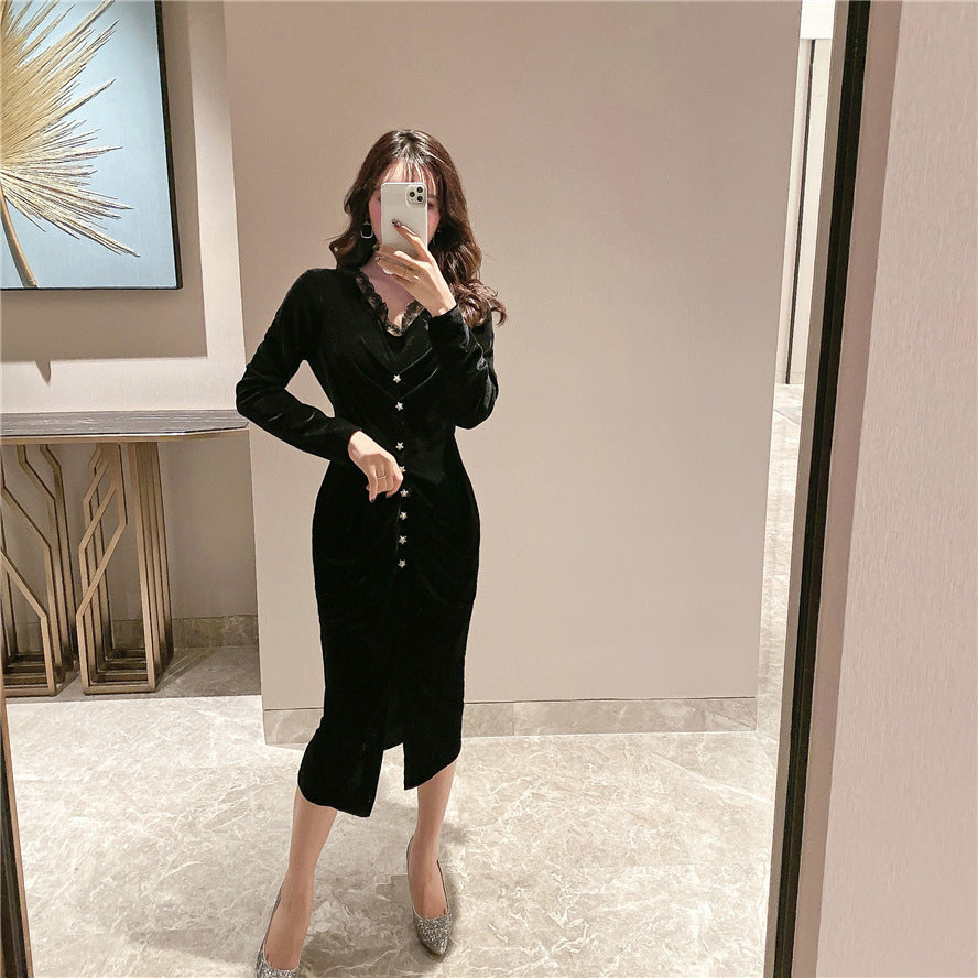 Pleated Velvet Dress