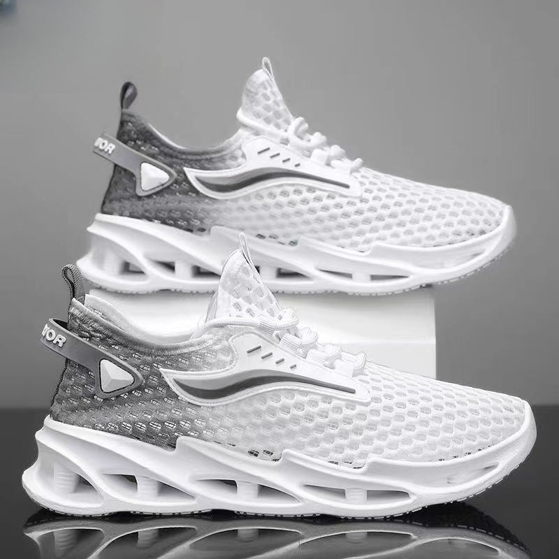 Men's Lace-Up Sneakers Mesh Sports Shoes Fashion Hollow-Sole Low Top Running Shoes