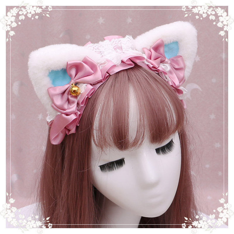 A Lovely Japanese Lolita Hairdress, Catwoman Plush Lolita Headdress, Lace Cat Ear Hair Band