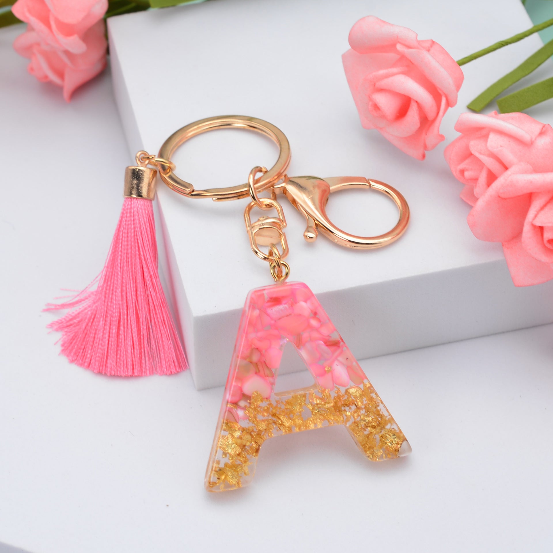 26 English Letters Leather Ball Stone Pendant Key Chain