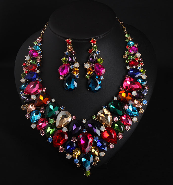 Green Crystal Necklace Earring Set Africa